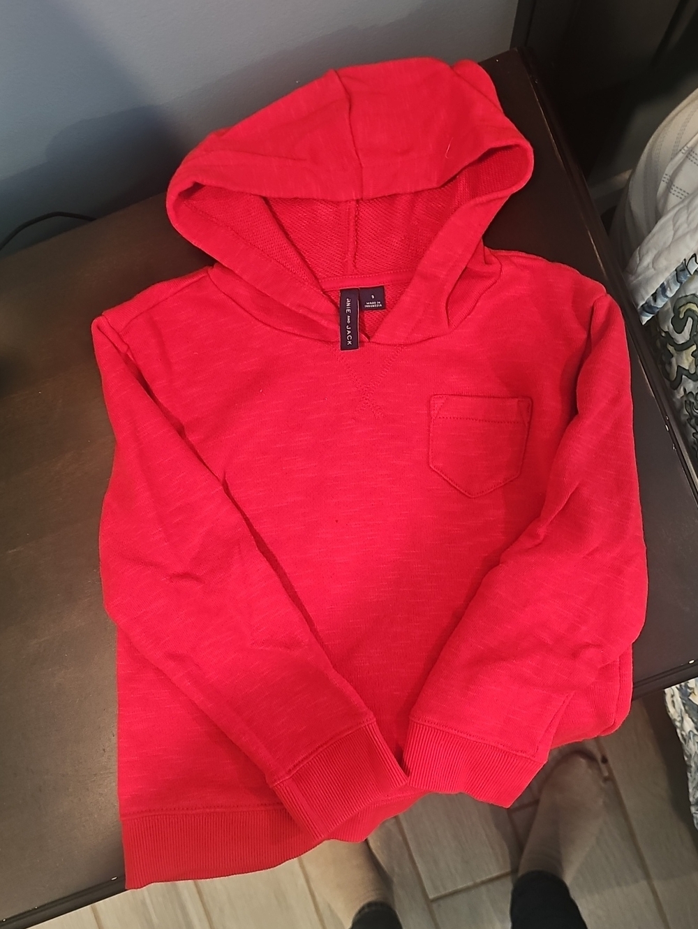 Janie and Jack Red Hooded Pullover Sweatshirt with Chest Pocket